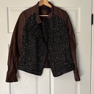Vintage GAP Brown Leather & Black Tweed Panel Jacket